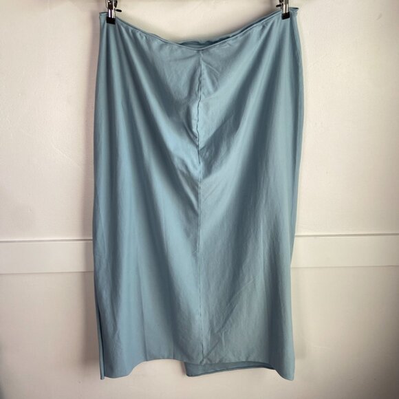 NWOT Skims Denim Blue Raw Edge High Slit Long Skirt - Picture 7 of 14